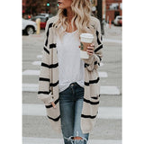 Women Cardigan Knit Sweater Spring Fashion Mid-Length Striped Knitted Cardigan