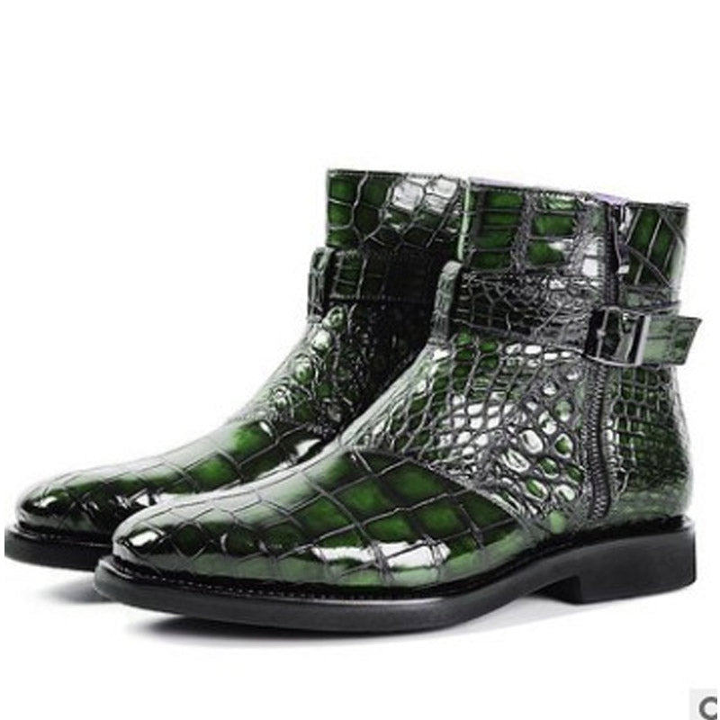 Python Boots Men's Retro Pointed Snakeskin Flat Boots