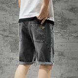 Men Denim Shorts Summer Denim Shorts Men's Ripped Elastic Waist Loose