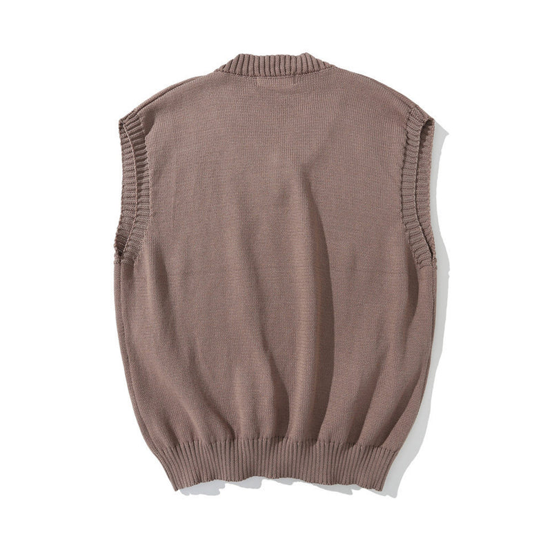 Men Sweater Solid Color Knitted Vest Man Loose Sleeveless Pullover