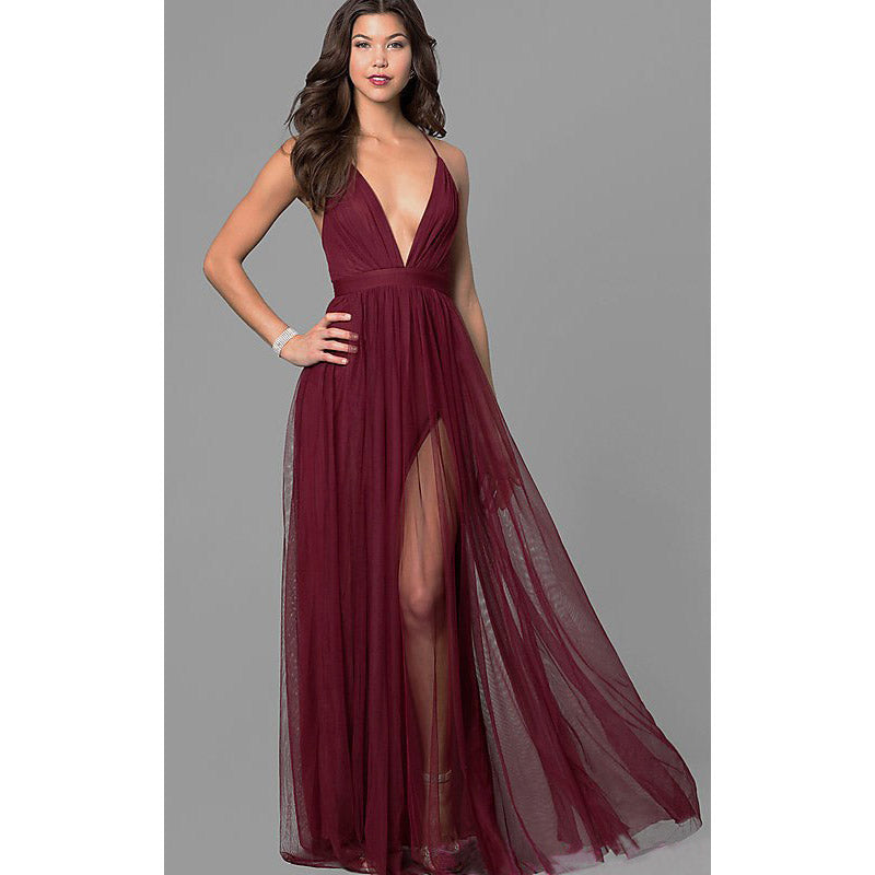 Burgundy Evening Dresses for Weddings Sleeveless Gown Women's Maxi Dress