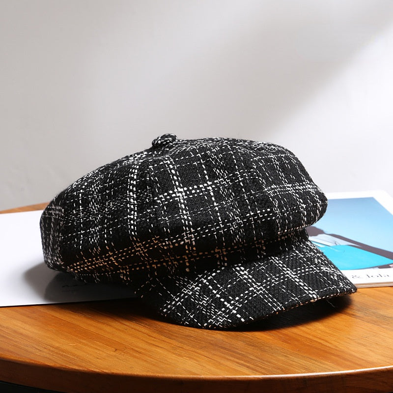 Vintage Check Bucket Hat Plaid Beret