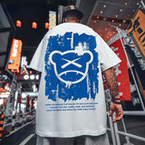 Men T-Shirts Cartoon Bear Print Loose Half Sleeve